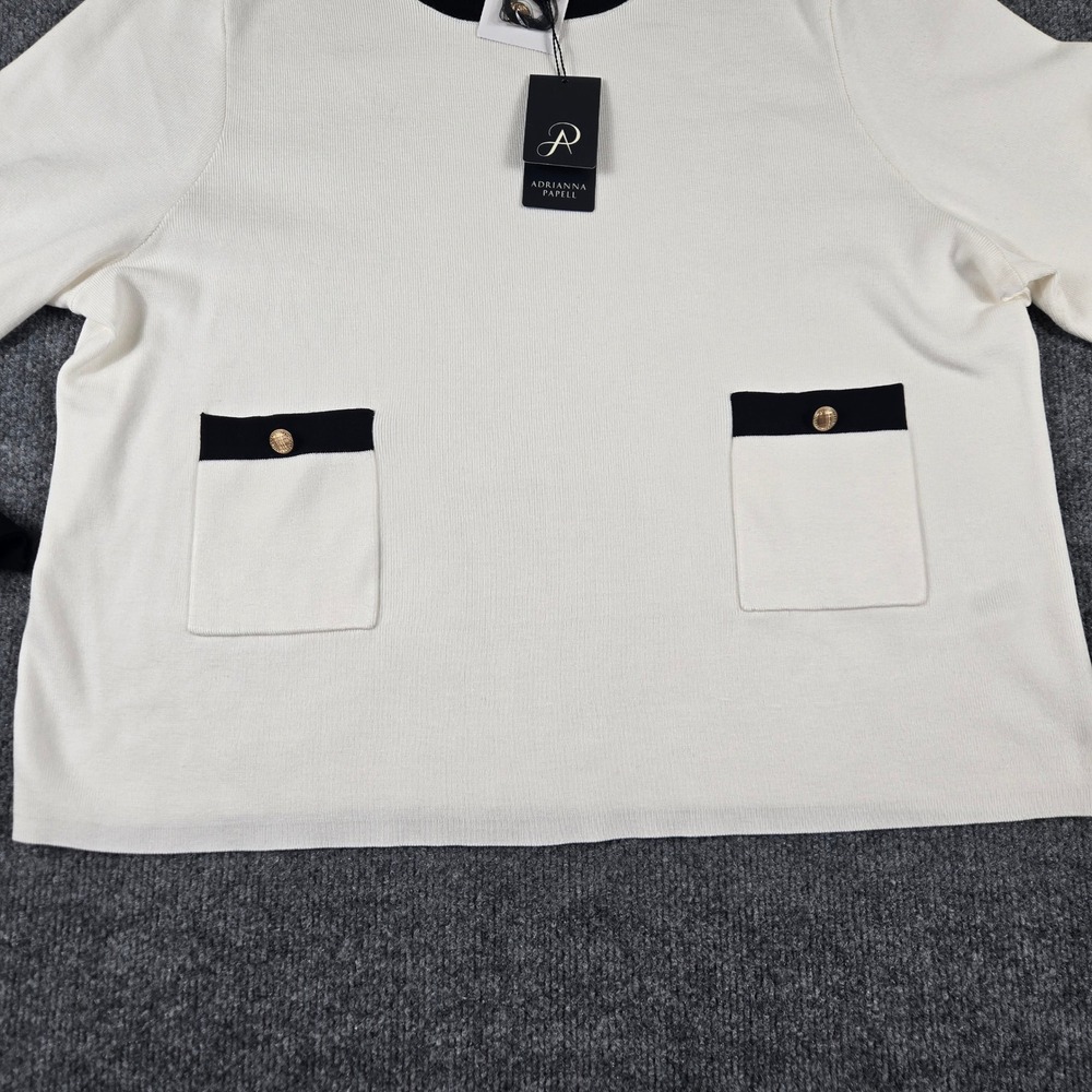 Adrianna Papell Sweater Womens XL Ivory New Long Sleeve Gold Button Pockets nwt - Picture 4 of 8